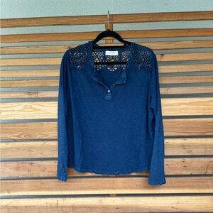 Lucky Brand Women’s Navy Crochet Accent Long Sleeve Top